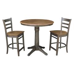 Set of 3 pcs - 36" Round Extension Dining table with 2 counterheight stools