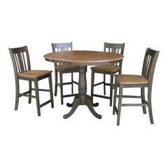 Set of 5 pcs - 36" Round Extension Dining table with 4 San Remo counterheight stools