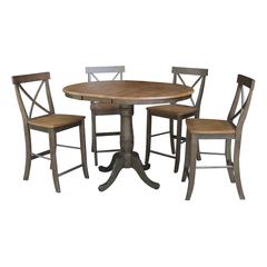 Set of 5 pcs - 36" Round Extension Dining table with 4 rta counterheight stools