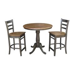 Set of 3 pcs - 36" Round Extension Dining table with  2 rta counterheight stools