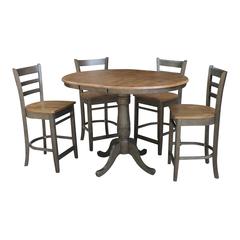 Set of 5 pcs - 36" Round Extension Dining table with 4 counterheight stools