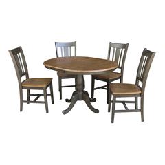 Set of 5 pcs - 36" Round Extension Dining table with 4 rta chairs