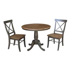 Set of 3 pcs - 36" Round Extension Dining table with 2 chairs