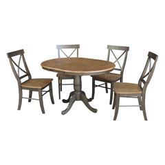 Set of 5 pcs - 36" Round Extension Dining table with 4 chairs.