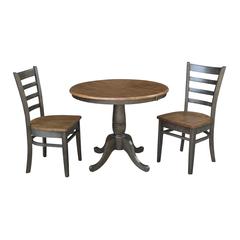 Set of 3 pcs - 36" Round Extension Dining table with 2  chairs