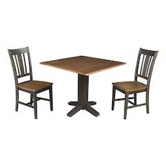 Set of 3 pcs - 36" Square Dual drop leaf dining table with 2 RTA chairs