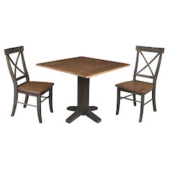 Set of 3 pcs - 36" Square Dual drop leaf dining table with 2 RTA chairs