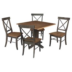 Set of 5 pcs - 36" Square Dual drop leaf dining table with 4 RTA chairs