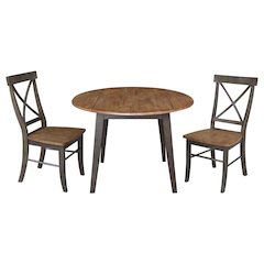 Set of 3 pcs - 42" Round Dual Drop Leaf Table with 2 RTA chairs