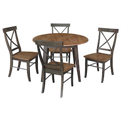 Set of 5 pcs - 42" Round Dual Drop Leaf Table with 4 RTA chairs