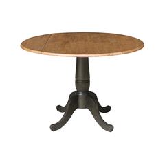 42 in. Round Dual Drop Leaf Dining Table - Hickory/Washed Coal