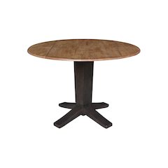42 in Round Dual Drop Leaf Pedestal Dining Table in Hickory/Washed Coal
