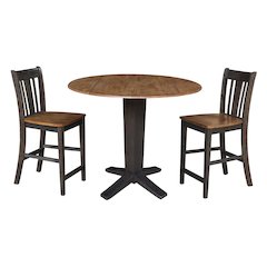 42 in Counter Height Dining Table with 2 Stools in Hickory/Washed Coal, 3Pcs Set