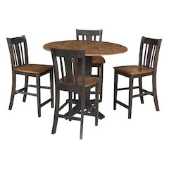 42 in Counter Height Dining Table with 4 Stools in Hickory/Washed Coal, 5Pcs Set
