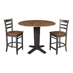 42 in Counter Height Dining Table with 2 Stools in Hickory/Washed Coal, 3Pcs Set