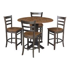 42 in Counter Height Dining Table with 4 Stools in Hickory/Washed Coal, 5Pcs Set