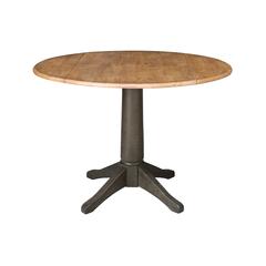 42 in. Round Top Dual Drop Leaf Pedestal Dining Table in Hickory/Washed Coal
