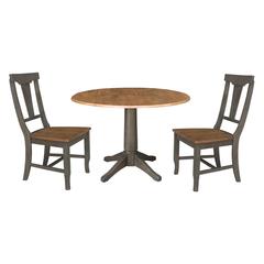 42 in. Round Dual Drop Leaf Dining Table with 2 Panel Back Chairs