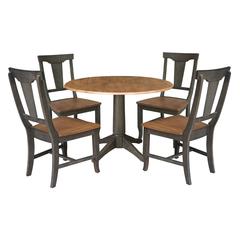 42 in. Round Dual Drop Leaf Dining Table with 4 Panel Back Chairs