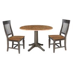 42 in. Round Dual Drop Leaf Dining Table with 2 Slatback Chairs
