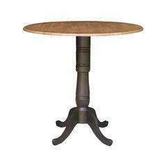 42 in. Round Dual Drop Leaf Bar Height Dining Table - Hickory/Washed Coal