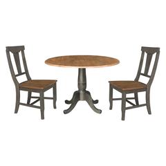 42 in. Dual Drop Dining Table with 2 Panel Back Chairs in Hickory/Washed Coal