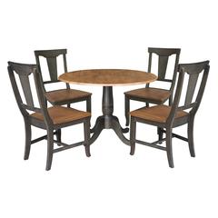 42 in. Dual Drop Dining Table with 4 Panel Back Chairs  in Hickory/Washed Coal
