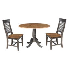 42 in. Round Dual Drop Leaf Dining Table with 2 Slatback Chairs