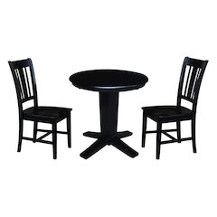 30 in Round Top Pedestal Dining Table with 2 Dining Chairs in Black - 3 Pcs Set