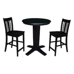 30 in Round Top Counter Height Dining Table with 2 Stools in Black - 3 Piece Set