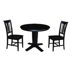 36 in Round Top Pedestal Dining Table with 2 Dining Chairs in Black - 3 Pcs Set
