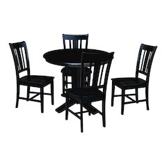 36 in Round Top Pedestal Dining Table with 4 Dining Chairs in Black - 5 Pcs Set