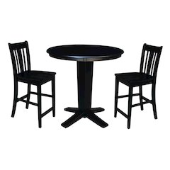 36 in Round Top Counter Height Dining Table with 2 Stools in Black - 3 Piece Set