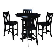 36 in Round Top Counter Height Dining Table with 4 Stools in Black - 5 Piece Set