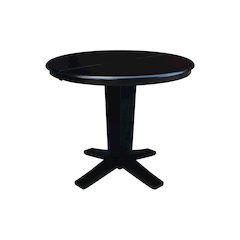 36 in Round Top Pedestal Dining Table with 12 in Leaf in Black