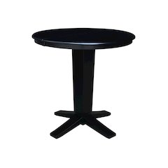 36 in Round Top Pedestal Counter Height Dining Table with 12 in Leaf in Black