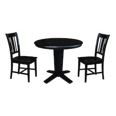 36 in Round Extension Dining Table with 12 in Leaf and 2 Dining Chairs, 3Pcs Set