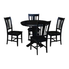 36 in Round Extension Dining Table with 12 in Leaf and 4 Dining Chairs, 5Pcs Set
