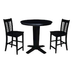 36 in Round Counter Height Dining Table with 12 in Black - 3 Pcs Set