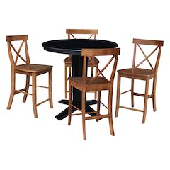 36 in Round Counter Height Dining Table with 12 in Leaf, 5 Piece Set