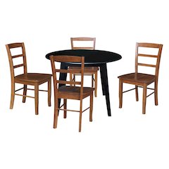 Set of 5 pcs - 42" Round Dual Drop Leaf Table with 4 RTA chairs
