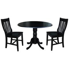 42 in. Dual Drop Leaf Table with 2 Slat Back Dining Chairs - 3 Piece Dining Set