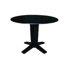 42 in Round Dual Drop Leaf Pedestal Dining Table in Black