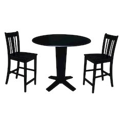 42 in Counter Height Dining Table with 2 Stools in Black - 3 Piece Set