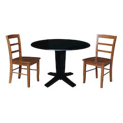 42 in Pedestal Table with 2 Dining Chairs in Black/Distressed Oak - 3 Piece Set