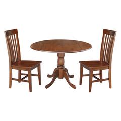 42 in. Dual Drop Leaf Table with 2 Slat Back Dining Chairs - 3 Piece Dining Set