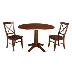 42" Round Top Pedestal Table with Two Chairs, Espresso