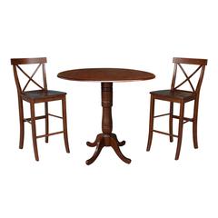 42" Round Pedestal Bar Height Table with Two Bar Height Stools