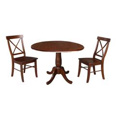 42" Round Top Pedestal Table with Two Chairs, Espresso
