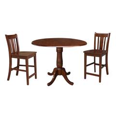 42" Round Pedestal Gathering Height Table with 2 Counter Height Stools